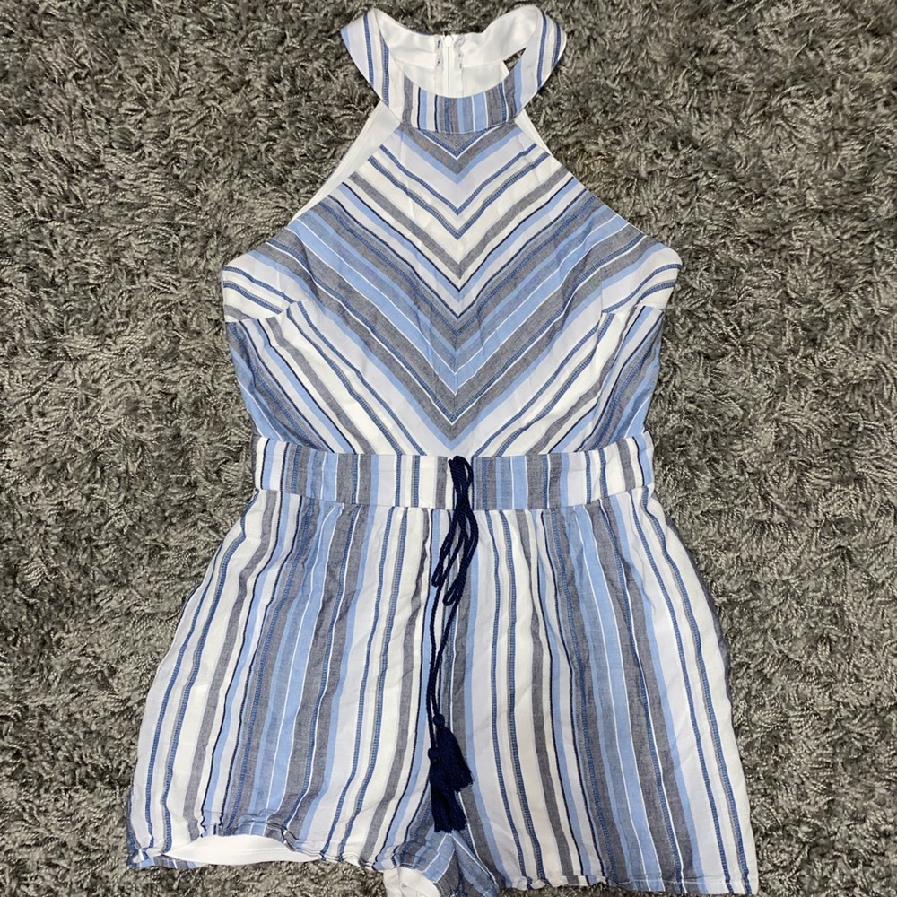 Blue and white romper.